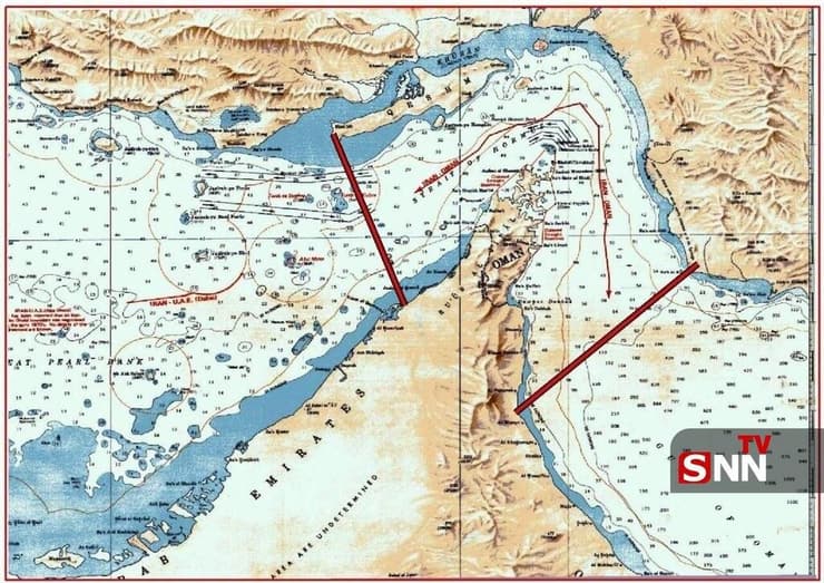 מפה של האזור החדש של מצר הורמוז תחת ניהולם של הכוחות האיראניים