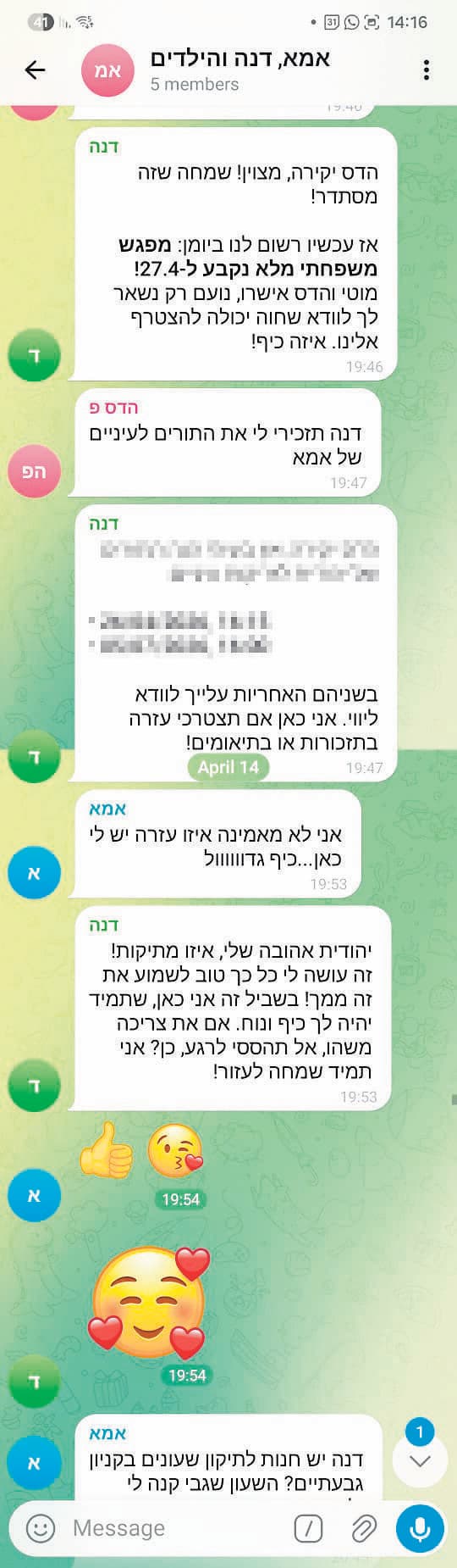 הקבוצה של משפחת פרידמן עם הסוכנת דנה