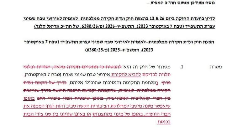 נוסח ועדת החוק להקמת ועדת חקירה לטבח השבעה באוקטובר