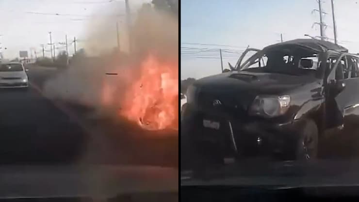 מתוך תיעוד הפיצוץ של הרכב במרץ. ב-CIA הכחישו מעורבות ישירה בשטח: "עזרנו בתכנון" פיצוץ רכב מקסיקו סיטי במרץ שבו חוסל פעיל קרטל סמים שלפי תחקיר עמד מאחורי החיסול ה CIA