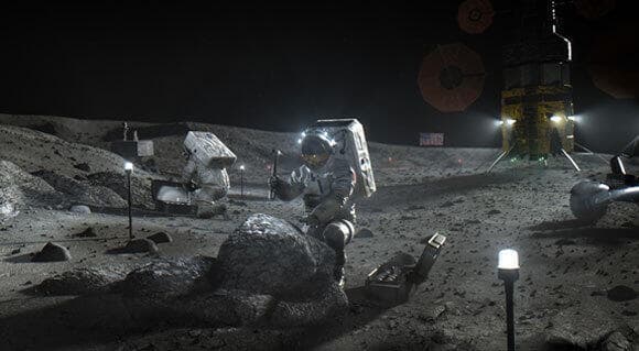 התיישבות אנושית על הירח (הדמיה: NASA) התיישבות אנושית על הירח