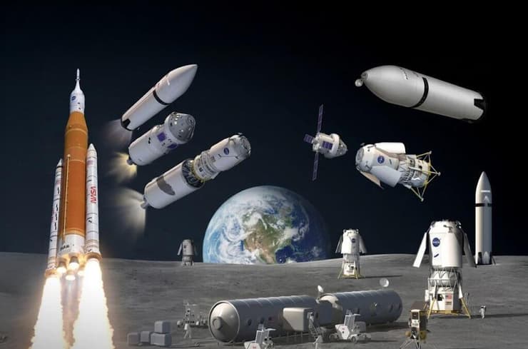 הדמיה של מרכיבים מתוכנית בסיס הירח ( איור: NASA) הדמיה של מרכיבים מתוכנית בסיס הירח