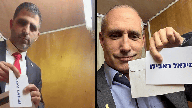 חנוך מילבצקי והשר קרעי מצביעים בבחירות למבקר המדינה הבא לראבילו