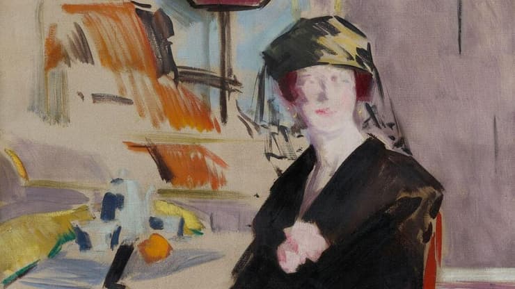 הציור המדובר, Interior: The Lady in Black (צילום: מתוך אתר בית המכירות Lyon & Turnbull) הציור המדובר, Interior: The Lady in Black