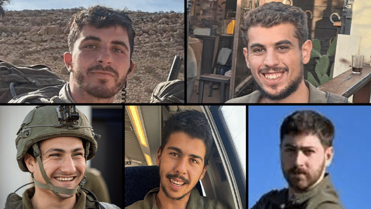 ליאב כבביה, נוה חבשוש, יואב קליין, דור גדליה בן שמחון וניר בן ארי. הלוחמים שנהרגו בסוף השבוע בלבנון (צילום: דובר צה"ל, באדיבות המשפחה ) ליאב כבביה, נוה חבשוש, יואב קליין, דור גדליה בן שמחון, ניר בן ארי