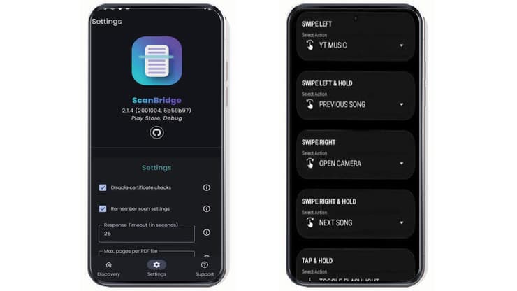 מימין: אפליקציית Notch Touch, אפליקציית ScanBridge (צילום מסך) מימין: אפליקציית Notch Touch, אפליקציית ScanBridge