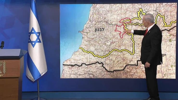 נתניהו מציג את שטחי הפיילוט בלבנון (צילום: לע"מ) מסיבת עיתונאים של ראש הממשלה בנימין נתניהו
