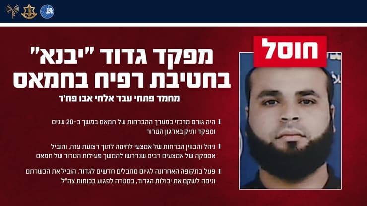 חוסל מפקד גדוד "יבנא" בחטיבת רפיח