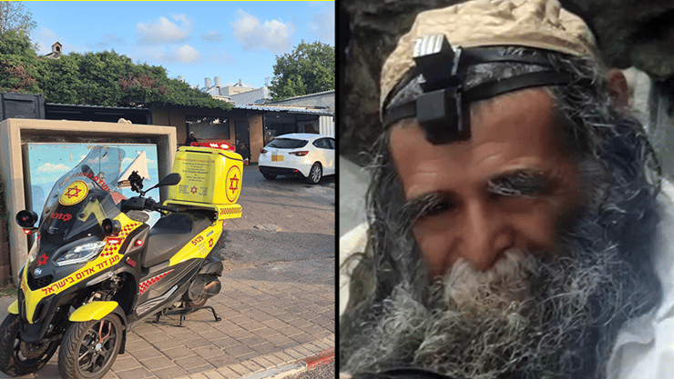 הרב עמוס גואטה וזירת הרצח (צילום: תיעוד מבצעי מד"א) הרב עמוס גואטה