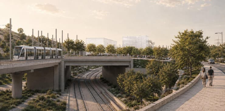 מרכז תחזוקה של הרכבת קלה בירושלים, תכנון אורבך הלוי (הדמיה: כנען שנהב אדריכלים) מרכז תחזוקה של הרכבת קלה בירושלים, תכנון אורבך הלוי