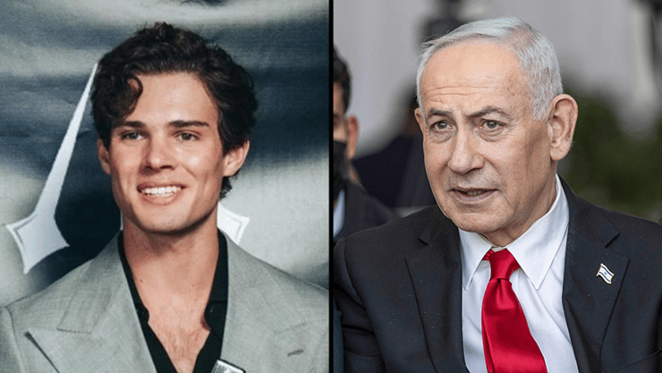 יוזמה לראיון משותף. קלוויקולר ונתניהו (צילום: ilia YEFIMOVICH / AFP, מתוך עמוד האינסטגרם של בריידן פיטרס, ) בנימין נתניהו, בריידן פיטרס המכונה ברשתות "קלוויקולר"