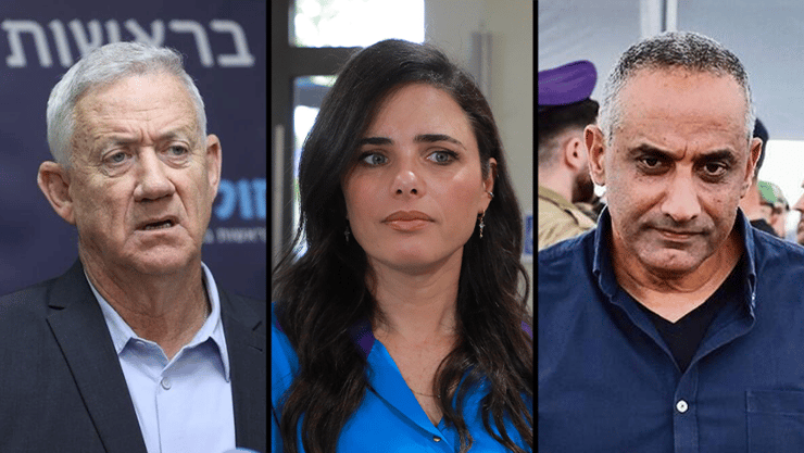 נועדו עם אדלשטיין. שמחי, שקד וגנץ (צילום: שאול גולן, דנה קופל, אלכס קולומויסקי) דדי שמחי, איילת שקד, בני גנץ