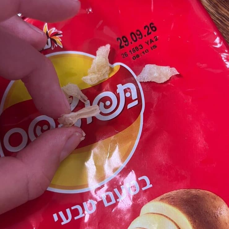 החתיכות שנמצאו בחבילת התפוצ'יפס (צילום: פרטי) הזכוכיות שנמצאו בחבילת התפוצ'יפס