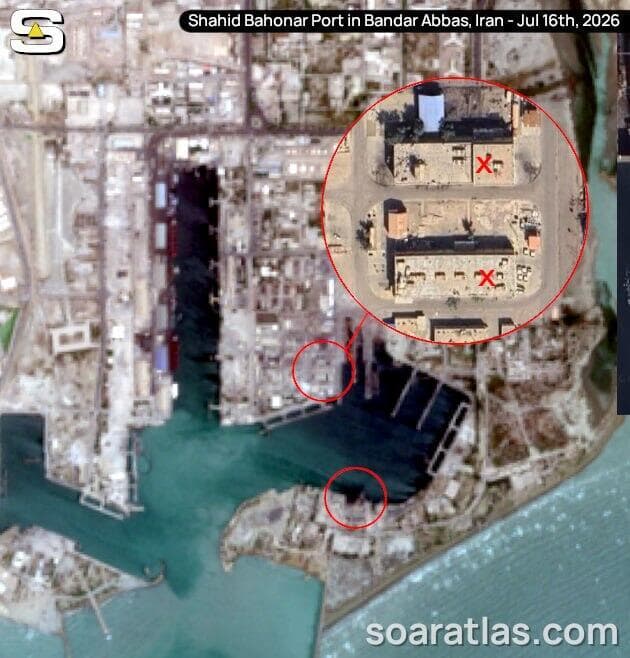 הפגיעות בנמל בבנדר עבאס באיראן (צילום: SoarAtlas) הפגיעות בנמל בבנדר עבאס באיראן