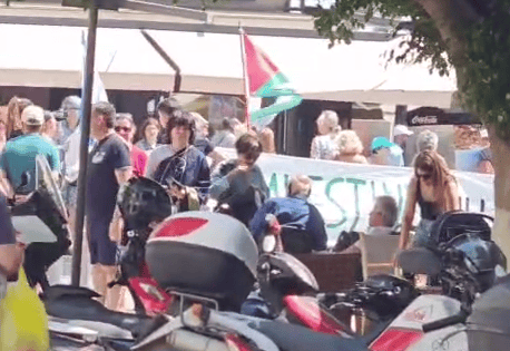 קבלת הפנים שחיכתה למי שכן ירד מהאונייה מחאה פרו פלסטינית בכרתים