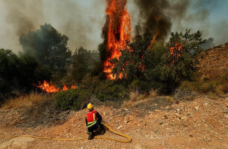 נאבקים בלהבות באזור ולנסיה, אתמול (צילום: REUTERS/Eva Manez) שריפה אזור ולנסיה ספרד 26 ביולי
