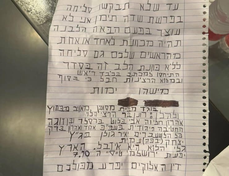 מכתב האיום שנמצא בכניסה למערכת חדשות 12 מכתב האיום שנמצא בכניסה למערכת חדשות 12
