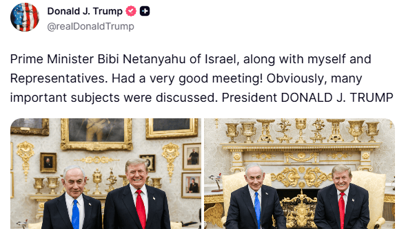 הפוסט של טראמפ על פגישתו עם נתניהו