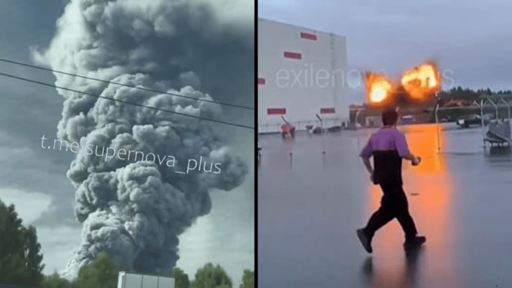 רגע הפגיעה במחסן של "וויילדבריז" היום, והעשן הסמיך שהיתמר מהמקום רגע הפגיעה במחסן של "וויילדבריז" היום, והעשן הסמיך שהיתמר מהמקום