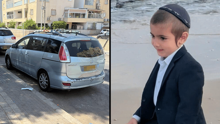 בצלאל דוד גילר והרכב שבו אותר (צילום: מאיר תורג'מן) ילד בן 5 נמצא מחוסר הכרה ברכב בלוד