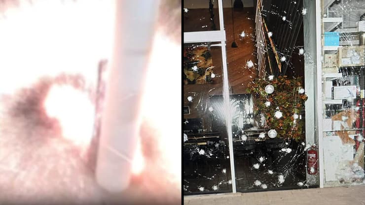 פיצוץ הרימון בסניף ג'פניקה בקריית אונו והנזק במקום (צילום: דוברות המשטרה) פיצוץ הרימון בסניף ג'פניקה בקריית אונו והנזק במקום