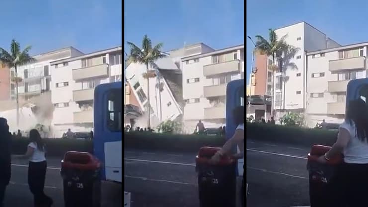 בניין מתמוטט מול המצלמה בעיר מניסאלס קולומביה רעידת אדמה רעש מניסאלס בניין מתמוטט