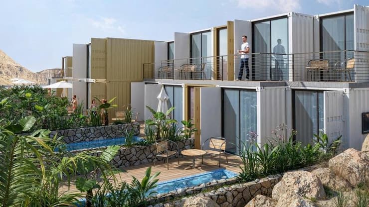 בריכות פרטיות ומרפסות (הדמייה: רחל אברהם, ר. אברהם אדריכלים) מלון NYX ים המלח