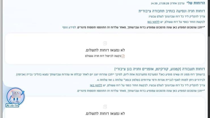 ובאתר העירייה - אין דוח: "בונים על זה שנהיה חסרי אונים" אתר הגבייה הדיגיטלי