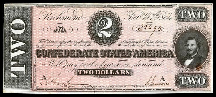 יהודה פיליפ בנימין על שטר 2 דולר משנת 1864 (צילום: National Museum of American History/Wikipedia) יהודה פיליפ בנימין על שטר 2 דולר משנת 1864