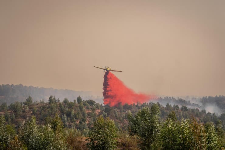 מטוס כיבוי מעל שריפת יער בספרד (צילום: Mikel Konate/Reuters) מטוס כיבוי מעל שריפת יער בספרד