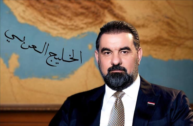 ציוץ התגובה של הבכיר העיראקי: "המפרץ הערבי" ציוץ עם תמונה שפרסם הייבת אל-חלבוסי