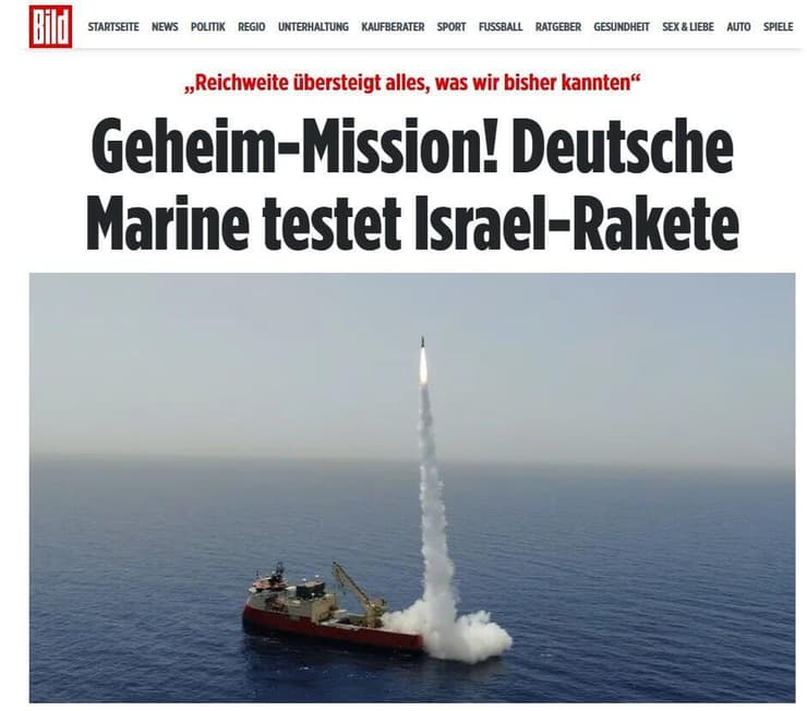 הכותרת ב"בילד". מהללים את ה-LORA (צילום: Bild) הכותרת ב"בילד" הגרמני על הטיל הישראלי הימי לורה ל-500 ק"מ