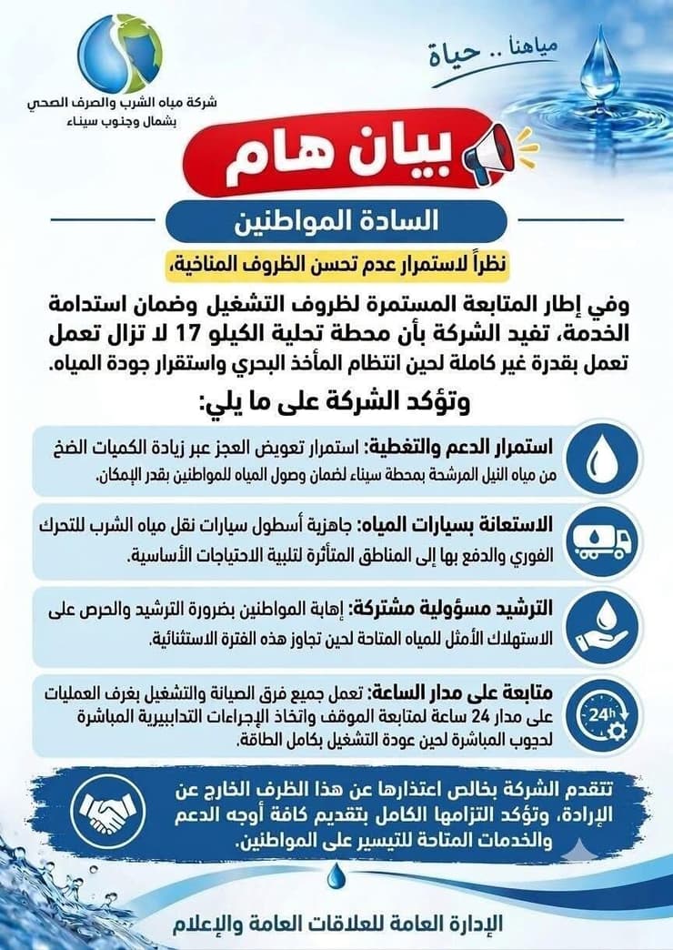 הודעת רשות המים במצרים הודעת רשות המים במצרים