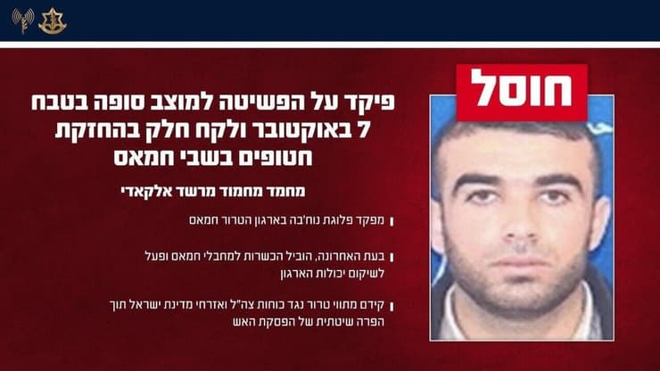 צה"ל ושב"כ חיסלו מפקד פלוגת נוח'בה שפיקד על הפשיטה למוצב סופה בטבח 7 באוקטובר ולקח חלק בהחזקת חטופים בשבי חמאס (צילום: דובר צה"ל ) צה"ל ושב"כ חיסלו מפקד פלוגת נוח'בה שפיקד על הפשיטה למוצב סופה בטבח 7 באוקטובר ולקח חלק בהחזקת חטופים בשבי חמאס