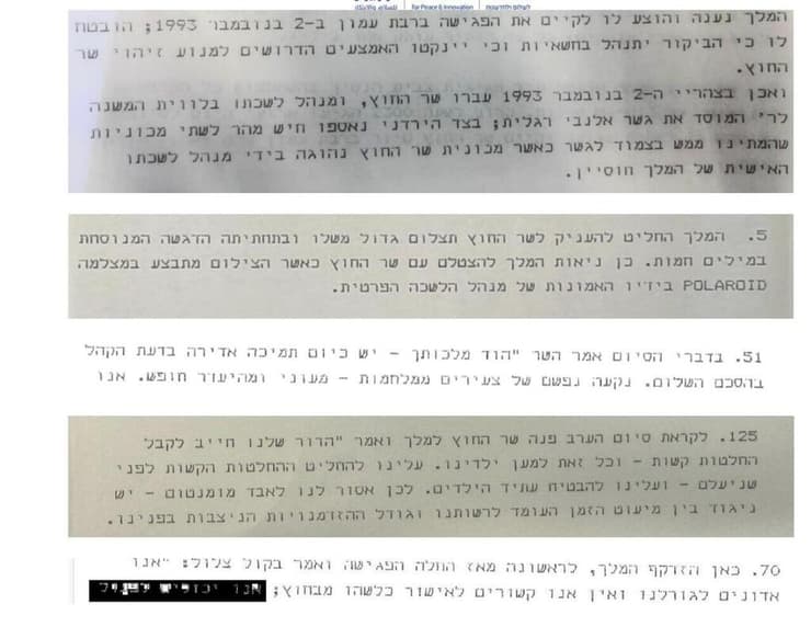 המסמכים החסויים (צילום: ארכיון מרכז פרס ) מסמכים חסויים מהפגישה החשאית של שמעון פרס עם המלך חוסיין