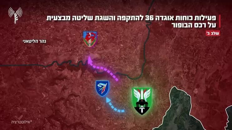 מפת הכוחות שפעלו באזור על טאהר (צילום: דובר צה"ל ) פעילות כוחות אוגדה 36 להתקפה והשגת שליטה מסצעית על רכס הבופור