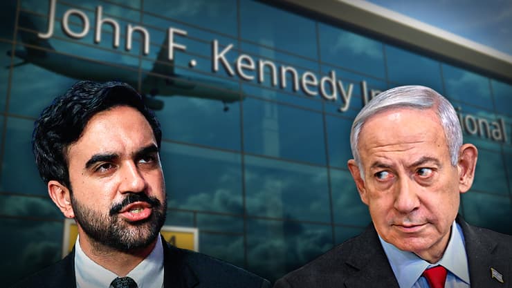 נתניהו וממדאני על רקע נמל התעופה JFK (צילום: Brendan McDermid/Reuters, shutterstock, יאיר שגיא) נתניהו וממדאני על רקע נמל התעופה JFK