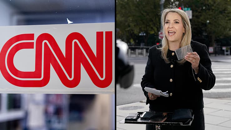 כתבת CNN לאחר שאישור הכניסה נלקח ממנה (צילום: AP Photo/Jose Luis Magana, AP Photo/Alex Brandon) כתבת CNN לאחר שאישור הכניסה נלקח ממנה
