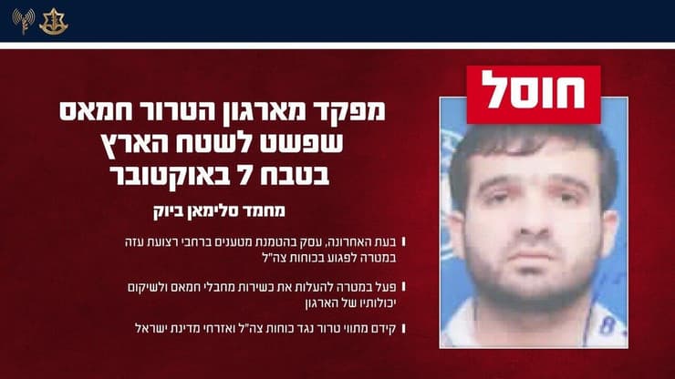 כוחות צה"ל חיסלו את המחבל מוחמד סלימאן ביוק (צילום: דובר צה"ל) כוחות צה"ל חיסלו את המחבל מוחמד סלימאן ביוק