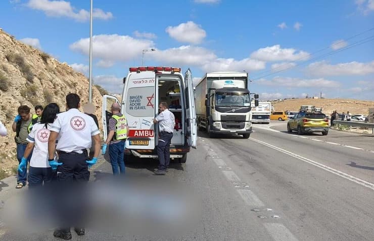 זירת התאונה סמוך לנוקדים (צילום: דוברות מד"א) זירת התאונה