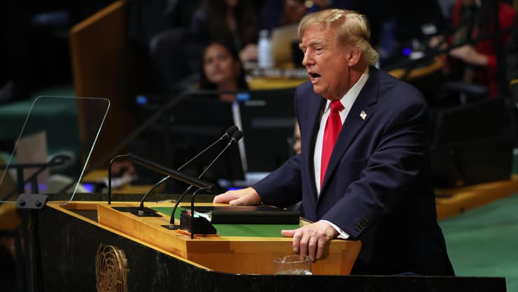 נשיא ארה"ב טראמפ בעצרת האו"ם (צילום: AP Photo/Heather Khalifa) נשיא ארה"ב טראמפ בעצרת האו"ם