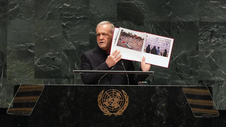 נשיא איראן בעצרת האו"ם (צילום: AP Photo/Heather Khalifa) נשיא איראן בעצרת האו"ם