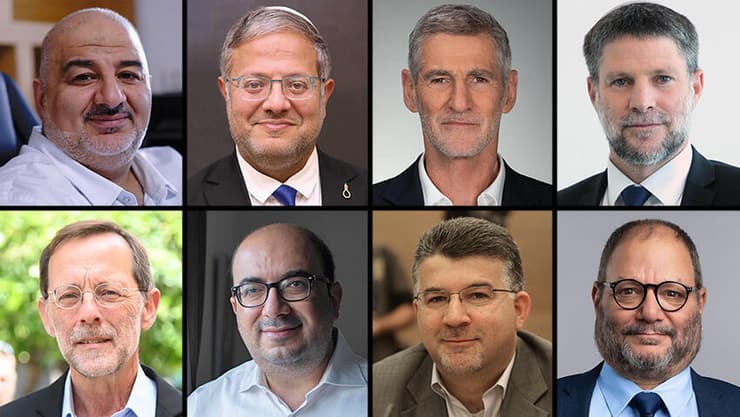 נציגי הרשימות והמועמדים שבבקשות הפסילה: מנסור עבאס, איתמר בן גביר, יאיר גולן, משה פייגלין, בצלאל סמוטריץ', סמי אבו שחאדה, יוסף ג'בארין ועופר כסיף (צילום: Jalaa MAREY / AFP, ריאן פרויס, אלכס קולומויסקי, יובל חן, יאיר שגיא, אלעד מלכה, דוברות הרשימה המשותפת) מנסור עבאס, איתמר בן גביר, יאיר גולן, משה פייגלין, בצלאל סמוטריץ', סמי אבו שחאדה, יוסף ג'בארין ועופר כסיף