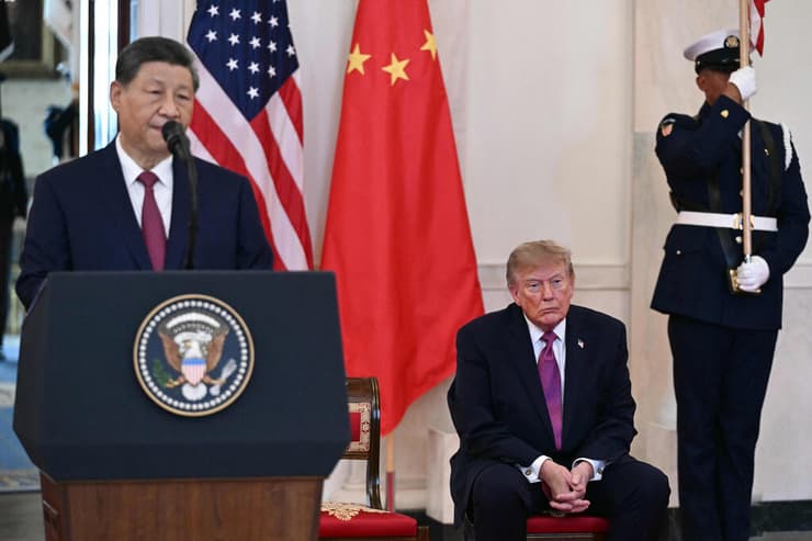 נשיא סין בביקור בבית הלבן (צילום: Brendan SMIALOWSKI / AFP) נשיא סין בביקור בבית הלבן