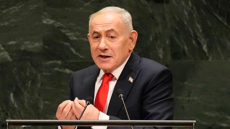 "זה הסיפור שקיבלתי מביבי" (צילום: AP Photo/Seth Wenig) נאום ראש הממשלה בנימין נתניהו באו"ם