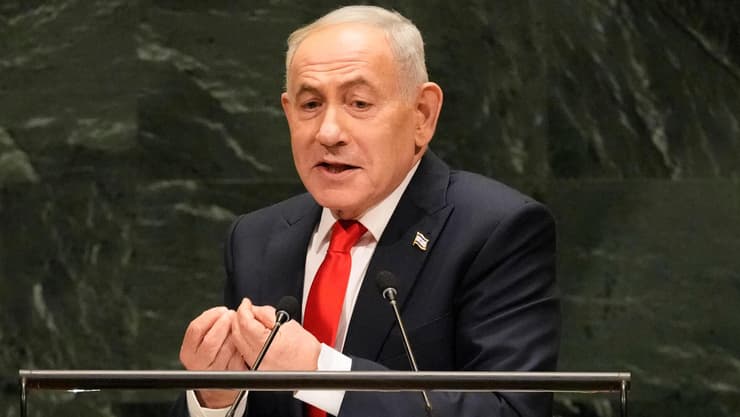 נאום ראש הממשלה בנימין נתניהו באו"ם (צילום: AP Photo/Seth Wenig) נאום ראש הממשלה בנימין נתניהו באו"ם