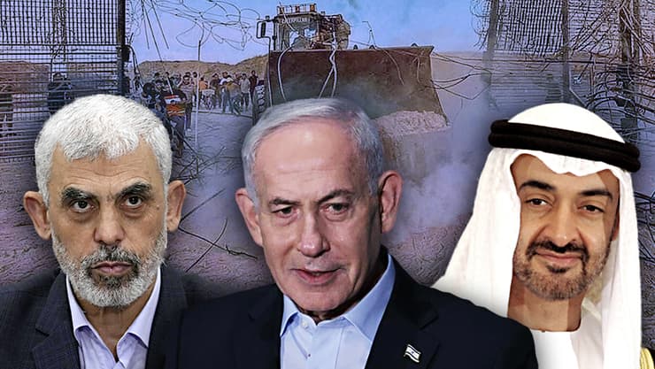 צילום: אלכס קולומויסקי, AP בנימין נתניהו יחיא סינוואר בן זאיד
