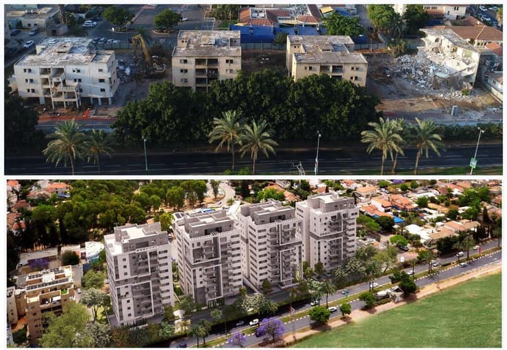 פרויקט הפינוי בינוי ברחוב ויצמן ברעננה (צילומים: קבוצת אשלי לירן) פרויקט פינוי בינוי ברחוב ויצמן ברעננה