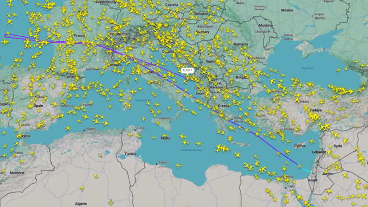 טיסת אל על לשום מקום (צילום מסך מתוך flightradar24.com) טיסת אל על לשום מקום