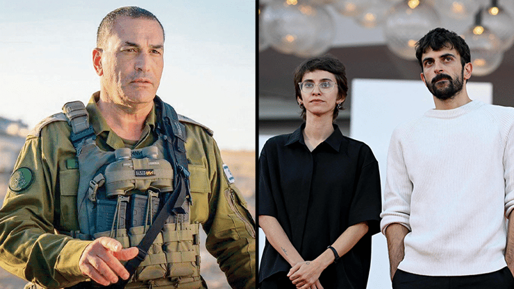 יוצרי הסרט יובל אברהם ורחל שור והרמטכ"ל (צילום: Stefano Rellandini / AFP, דובר צה"ל) יוצרי הסרט יובל אברהם ורחל שור והרמטכ"ל